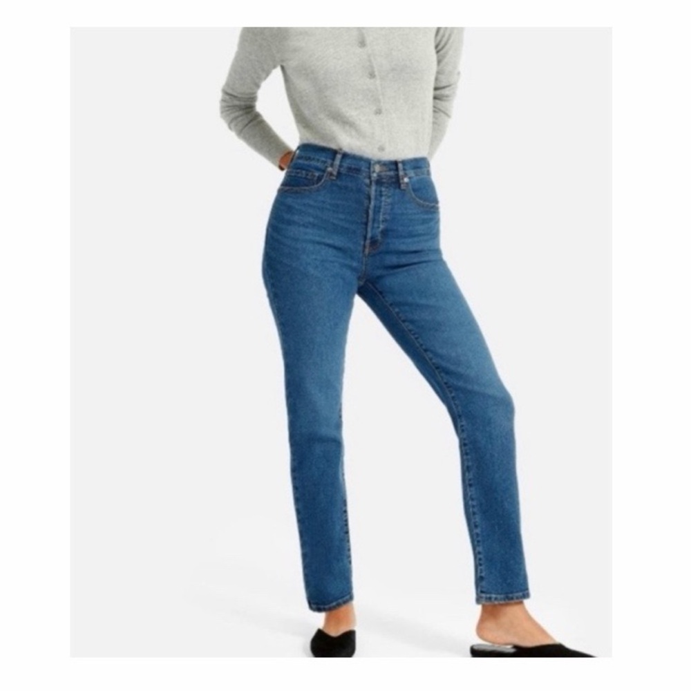 Everlane High Rise‎ Slim Straight Jeans In Cigarette Wash